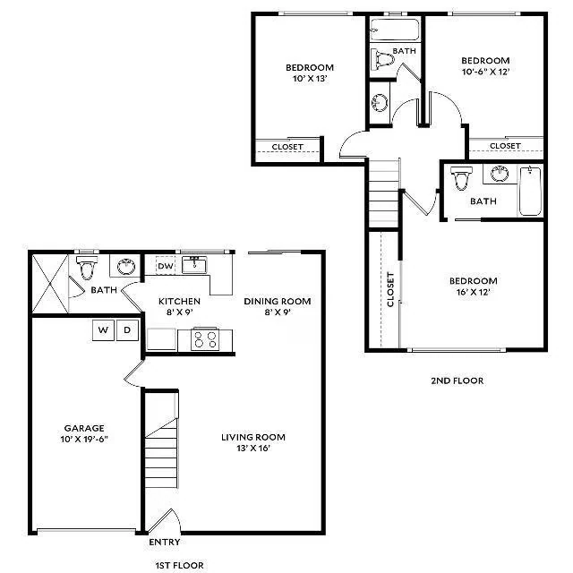 Three Bedroom Two and One Half Bath floor plan